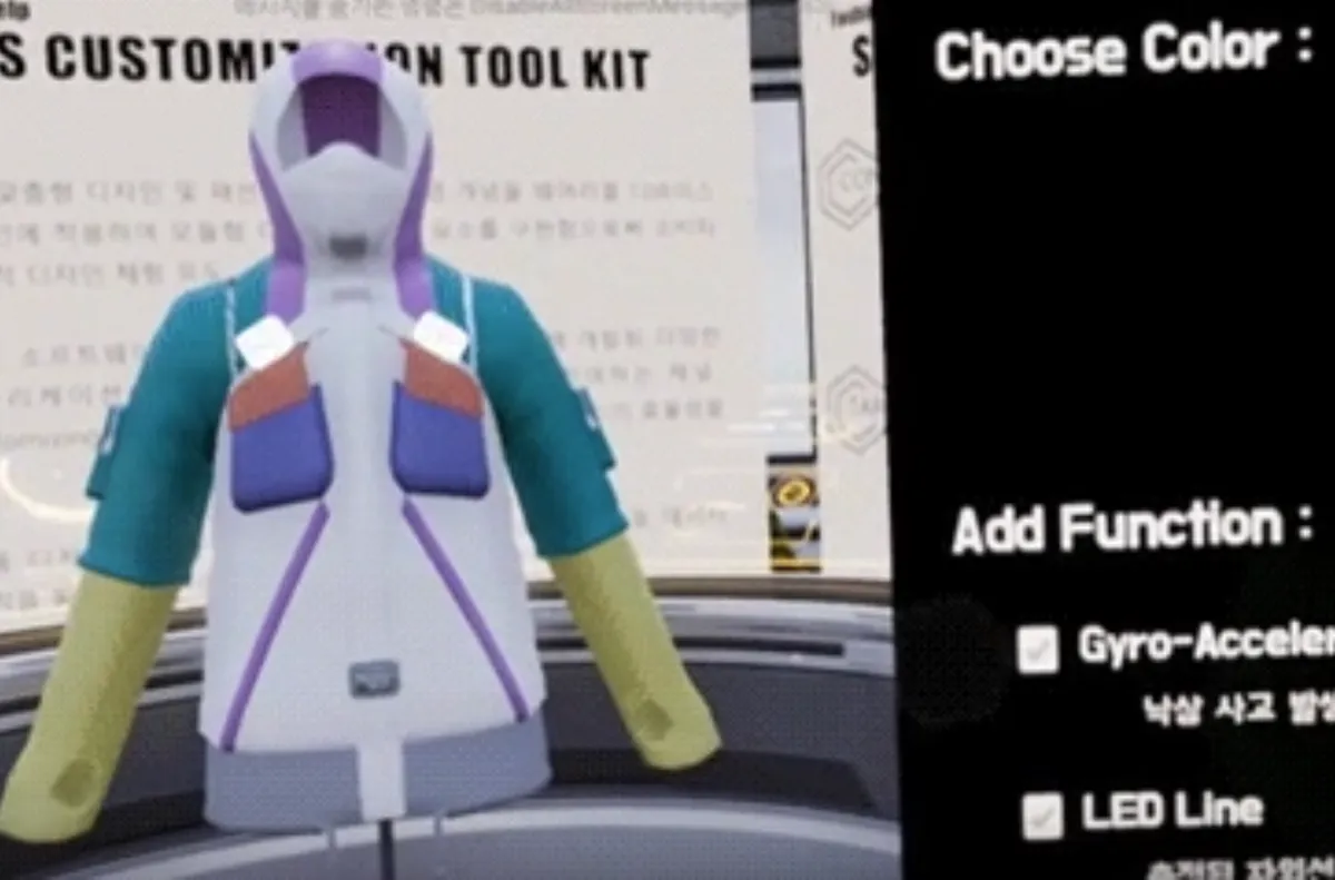 Customizing a jacket's colors and functions in the VR Fashion for Help showroom